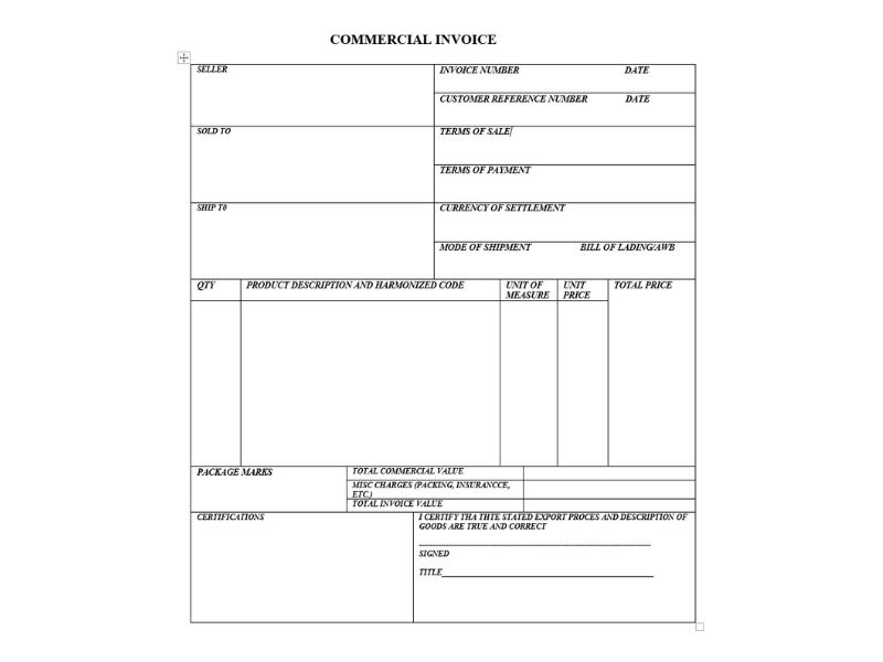Mẫu Commercial Invoice