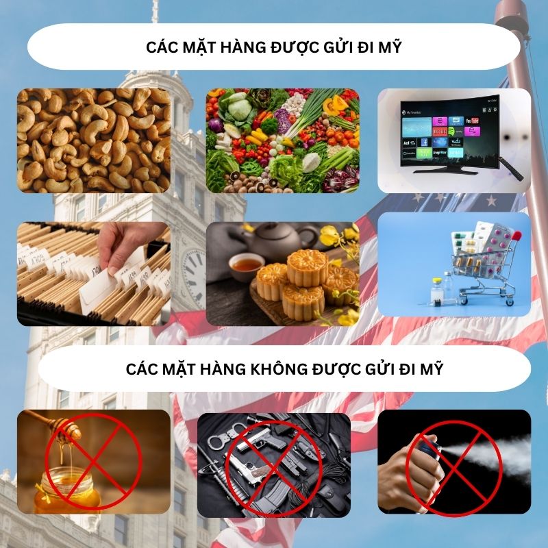 Các mặt hàng được gửi và không được gửi đi Mỹ