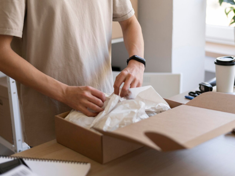 Đóng gói vải vóc, quần áo để gửi qua bưu điện