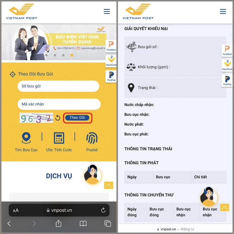 Ứng dụng VNPost trên điện thoại